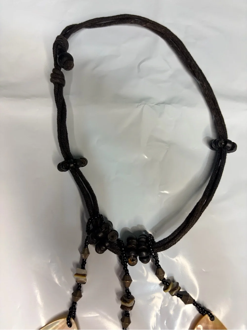 Bohemian Brown Shell Pendant Necklace with Three Charms